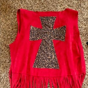 Awesome red/leopard front vest from Crazy Train!